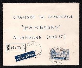 1955 (14 Apr) Lebanon Airmail, Registered Cover from Tripoli (Lebanon) to Hamburg (Germany), franked with 65p