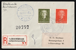 1951 (10 Mar) Netherlands, 'Airmail Exhibition', Registered Cover locally addressed in Hague franked with 5c and 12c, Commemorative Postmark