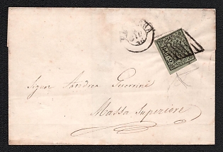 1852 Italy, Cover from Ferrara to La Maddalena, franked with 2b and tied by a black diamond-shaped cancellation, with 'S. MADDALENA - 2. GIU' handstamp on the back side