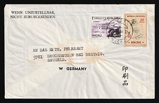 1966 (25 Apr) Macau, China, Portuguese Сolony, Overseas Province, Cover from Macau (China) to Bruchhausen near Bestwig (Germany), with Official Inscriptions 'If Undeliverable, Do Not Return', 'Printed Matter', Mixed franking with Complete Set 6a, and 10a