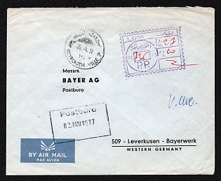 1977 (25 Apr) Lebanon Airmail Cover from Beirut (Lebanon) to Leverkusen (Germany), franked with 'Postage Paid'