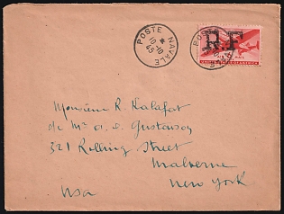 1945 (10 Oct) United States, France, WWII Military Airmail Cover sent by Navy Post (Poste Navale) to Malverne (United States), franked with 6c with 'R. F' (République Française) Handstamps