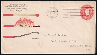 1901 (8 May) 2c United States, 'The Diamond Match Co.', Commercial Postal Stationery Watermarked Cover from St. Louis (United States) to Salt Lake City (United States)