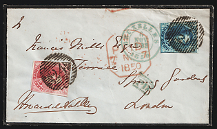 1850 (6 Nov) Belgium, Mourning Cover from Bruxelles (Belgium) to London (England), franked with 20c and 40c and tied by Circular Numeral '24' Postmark, with Black Wax Seal on the Reverse, with Green and Orange 'Paid' Handstamp's