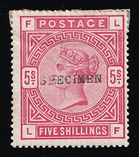 1883 5s Great Britain, Specimen
