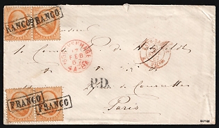 1867 (17 Feb) Netherlands, Cover from Hague to Paris with Wax Seal and 'Paid to Destination' handstamp franked with two pairs of 15c, 'Franco' Postmarks, Signed