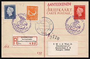 1949 (1 Sep) Netherlands, 'International Agricultural Exhibition', 12.5c Registered Postal Stationery Postcard from Eindhoven to Amsterdam franked with 2.5c and 6c, Commemorative Postmarks