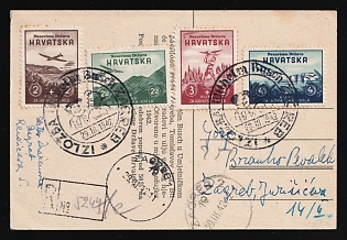 1942 (29 Mar) Croatia, 'Wilhelm Busch Exhibition', Art Pavilion in Zagreb, King Tomislav Square, Registered Postcard locally addressed in Zagreb, franked with Complete Set of 2k-4k, Commemorative Postmarks