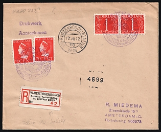 1948 (17 Jul) Netherlands, 'National Exhibition 'The Silver Shovel'', Registered Cover from Den Bosch to Amsterdam franked with pair of 1c and 2 x 7.5c, Commemorative Postmarks