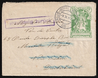 1916 (9 Feb) Netherlands, Military Mail, Returned Cover from Internment Soldier via Guben (Germany) to Mechelen (Belgium) with 'Inadmissible Return' Violet handstamp franked with Postage-Free Stamps for Belgian Prisoners of War
