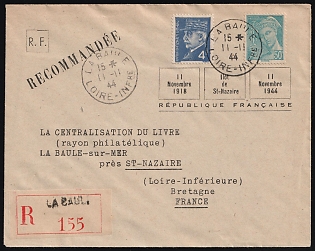 1944 (11 Nov) St. Nazaire, German Occupation of France, The Philatelic Department of the Company 'LA CENTRALISATION DU LIVRE', Commercial Recommended Registered Cover locally addressed in La-Baule (La Baule-Escoublac), franked with France 4fr and 50c