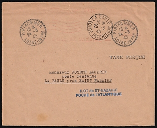 1945 (24 Mar) St. Nazaire, German Occupation of France, The Philatelic Department of the Company 'LA CENTRALISATION DU LIVRE', Cover from Piriac-sur-Mer to La-Baule (La Baule-Escoublac), machine franking