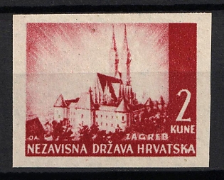 1941 2k Croatia, NDH, Proof, Imperforate, Thin Paper