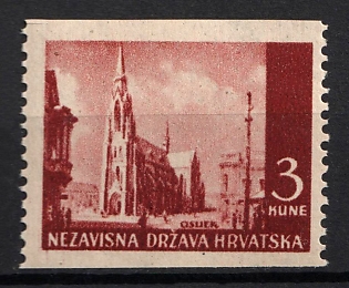 1942 3k Croatia, NDH, Missing Perforation