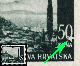 1941 50k Croatia, NDH, Print Error, White Spot in 50k
