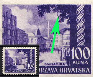 1942 100k Croatia, NDH, Print Error, Engraving Mark 'H'