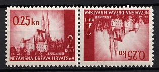1942 0.25k on 2k Croatia, NDH, Pair Tete-beche