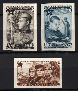 1947 29th Anniversary of the Soviet Army, Soviet Union, USSR, Russia, Imperforate,  Complete Set