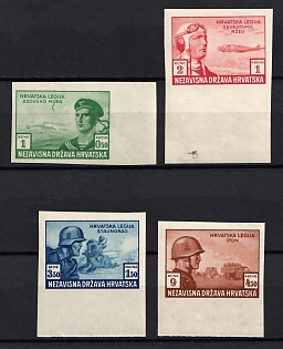 1943 Croatian Legion, Croatia, NDH, Complete Set, Imperforate, Margins, Thin Paper