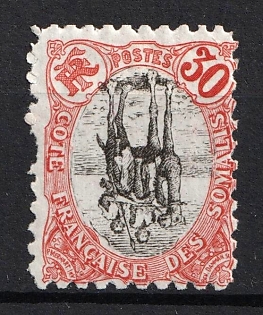 1902 30fr, French Somali Coast, Inverted Center, Shifted