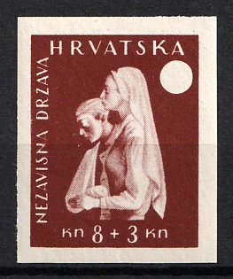 1943 8k+3k Croatia, NDH, Proof, Imperforate, Missing Red Color