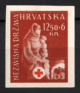 1943 12.50k+6k Croatia, NDH, Imperforate, Red-Brown Proof