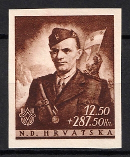 1944 12.50+287.50k Croatia, NDH, Complete Set, Imperforate, Brown Proof