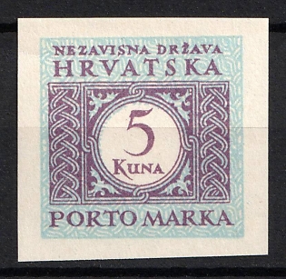 1943-44 5k Croatia, NDH, Postage Due, Imperforate, Trial Colour Proof