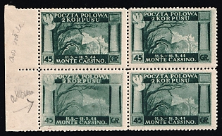 1945 45gr Barletta - Trani, Polish II Corps in Italy, Poland, DP Camp, Displaced Persons Camp, Margins, Block of Four