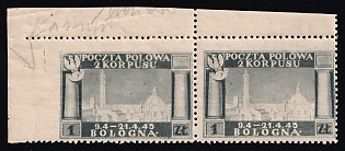 1945 1zl Barletta - Trani, Polish II Corps in Italy, Poland, DP Camp, Displaced Persons Camp, Pair, Corner Margins, MISSING Perforation at Left