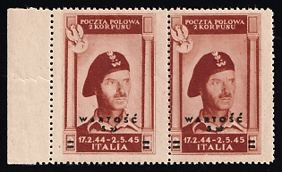 1946 5zl on 2zl Barletta - Trani, Polish II Corps in Italy, Poland, DP Camp, Displaced Persons Camp, Pair, Margin, SHIFTED Perforation