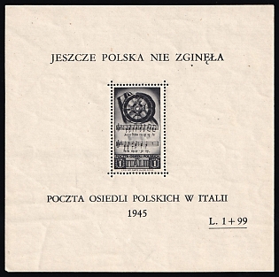 1946 1l Barletta - Trani, Polish II Corps in Italy, Poland, DP Camp, Displaced Persons Camp, Souvenir Sheet