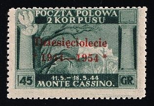 1954 45gr Barletta - Trani, Polish II Corps in Italy, Poland, DP Camp, Displaced Persons Camp, Margin