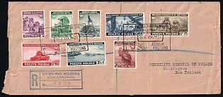 1942 (20 Oct) Polish Government in Exile in London, Polish Navy Postal Agency Official Censored Registered Cover to Consulate General of Poland in Wellington (New Zealand), franked with Complete Set of Polish Government in Exile Issue 5gr - 1.5zl, with Blue 'Polish Ministry of Finance Postal Section' Handstamp on the Reverse