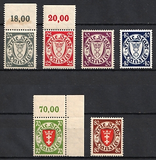 1935 Danzig Gdansk, Germany, Complete Set, Margins, Plate Numbers