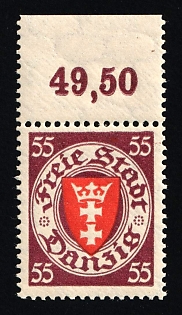 1937 55pf Danzig Gdansk, Germany, Complete Set, Margin, Plate Number