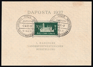 1937 50pf Danzig Gdansk, Germany, Souvenir Sheet, Commemorative Cancellation