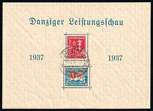 1937 Danzig Gdansk, Germany, Souvenir Sheet, Commemorative Cancellation