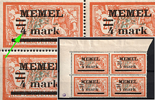 1920 4m on 2fr, Memel, Germany, Bold Print of the '4', Block of Four, Corner Margins