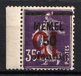 1921 50pf, Memel, Germany, INVERTED Overprint, Margin