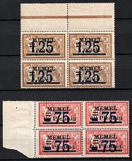 1922 Memel, Germany, Blocks of Four, Control Strip, Margins