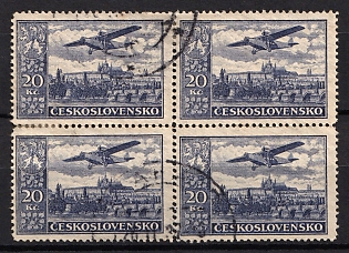 1930 20kc Czechoslovakia, Airmail, Block of Four