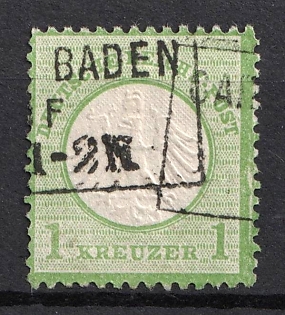 1872 1kr German Empire, Small Breast Plate, Germany, Baden Postmark