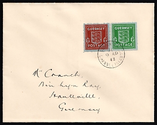 1942 (9 Apr) Guernsey, German Occupation, Germany, Cover locally addressed in Guernsey, franked with Complete Set of 0.5p - 1p
