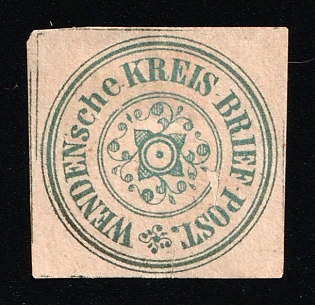 1863 2k Wenden, Livonia, Russian Empire, Russia, Grey Paper, Blue-Green Stamp