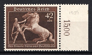 1939 42pf Third Reich, Germany, Complete Set, Margin, Plate Number