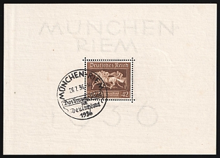 1936 (26 Jul) 'The Brown Ribbon of Germany in Munich - Riem', Third Reich, Germany, Souvenir Sheet, Commemorative Postmark