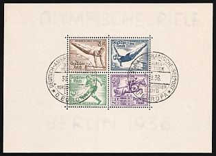 1936 (30 Sep) 'German - American Sea Post. Bremen - New York. Steamship 'Europe'. Norddeutscher Lloyd', Third Reich, Germany, Souvenir Sheet, Commemorative Postmarks