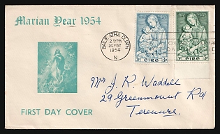 1954 (24 May) Ireland, 'Marian Year 1954', First Day locally addressed Cover from Dublin (Ireland), franked with First Day of Issue Complete Set 3pg - 5pg