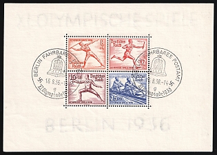 1936 (16 Aug) 'XI Olympiade in Berlin. Berlin Mobile Post Office', Third Reich, Germany, Souvenir Sheet, Commemorative Postmark